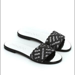 JIMMY CHOO Weave Flat glitter sandals